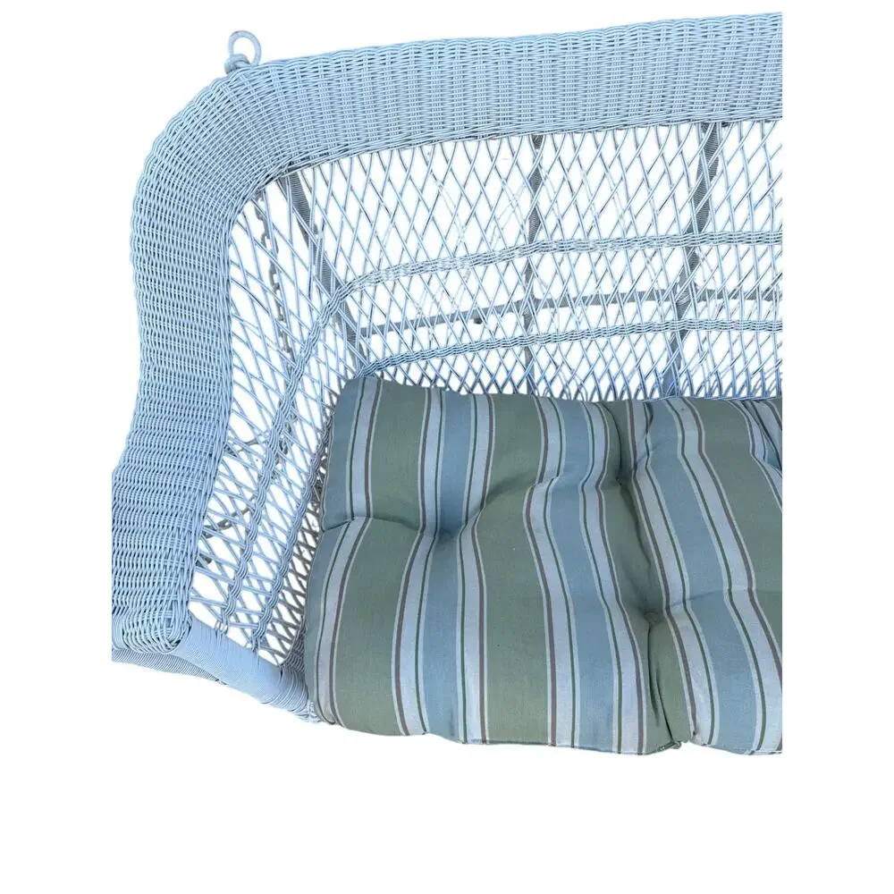 Wicker Porch Swing white with Cushion green blue plastic faux woven chain metal